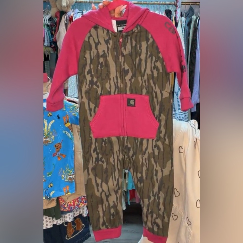 Carhartt Camo Bodysuit with Pink Sleeves & Pocket
